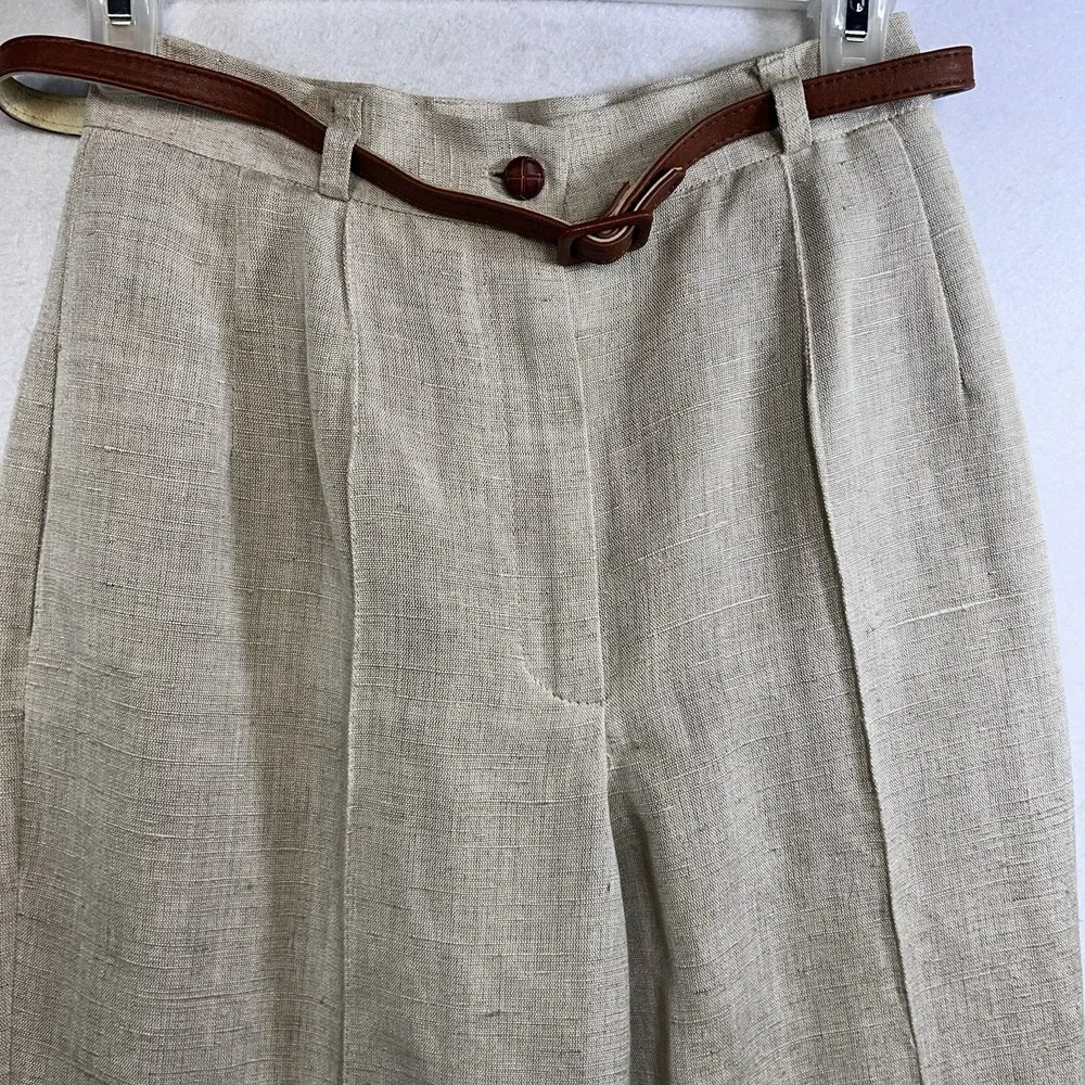 Harve' Benard Linen Blend Pants Women's 2 Petite Preppy Belted